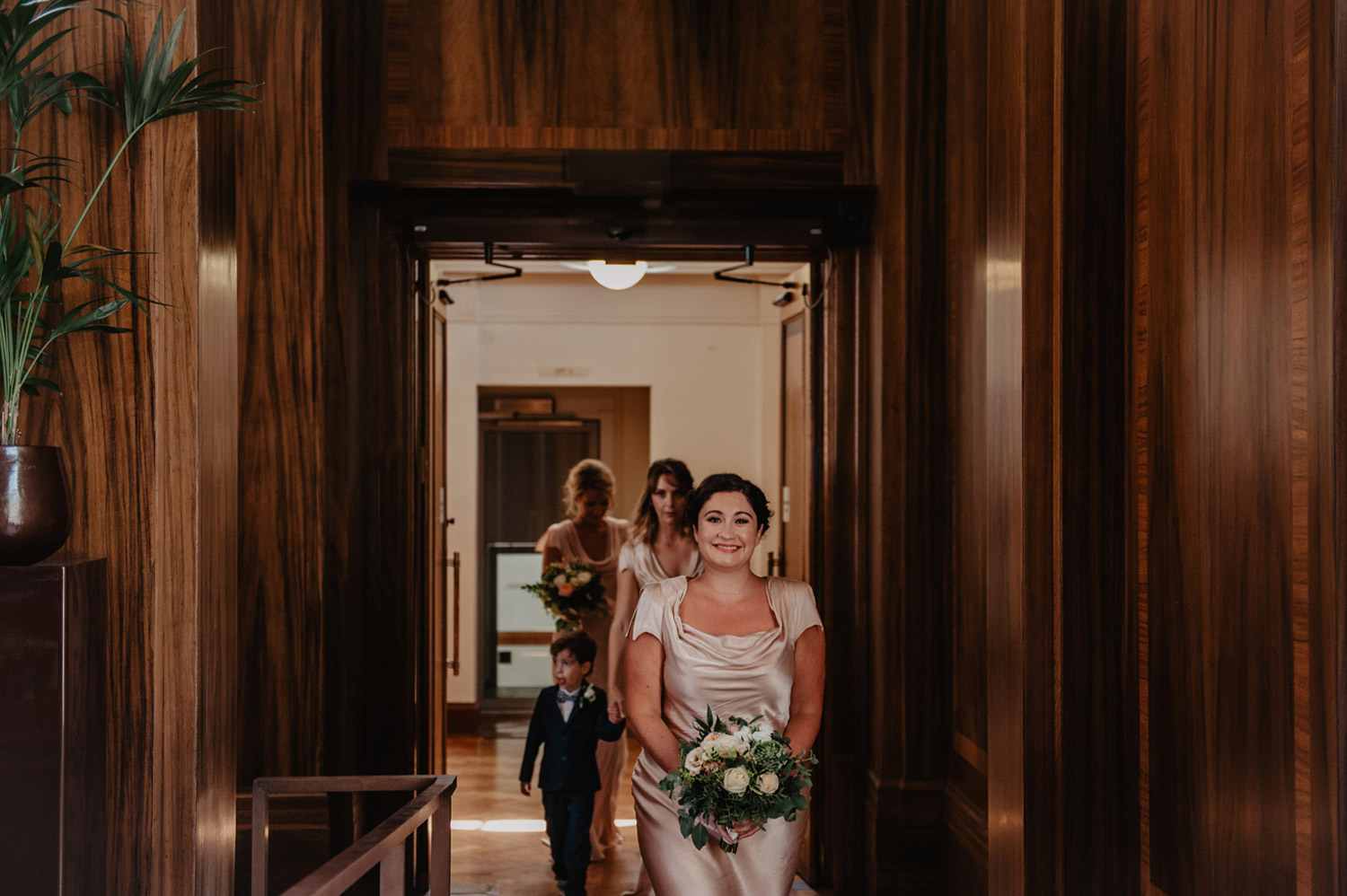 stoke newington town hall wedding bridesmaids walking in