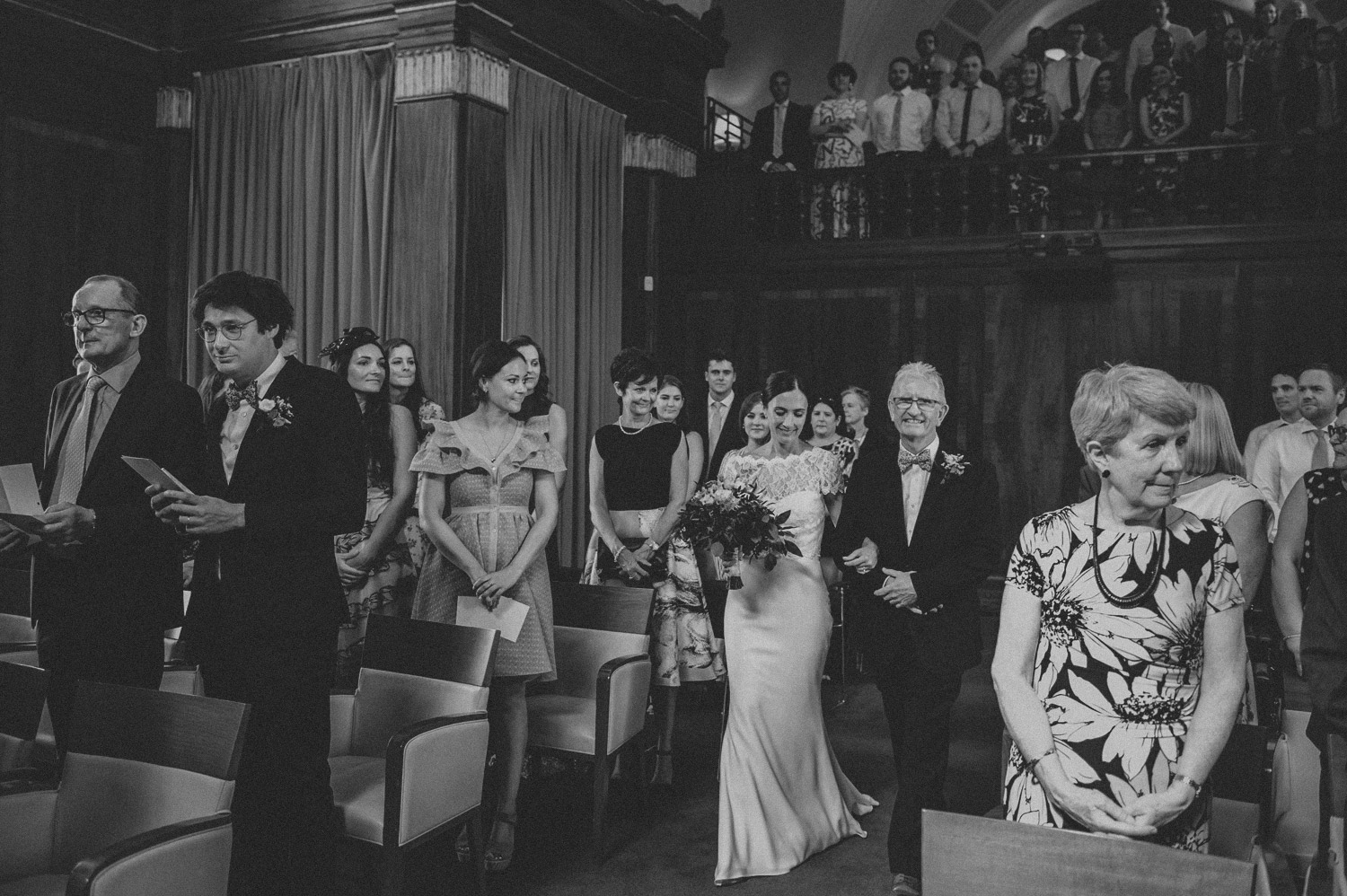 stoke newington town hall wedding bride walking down the aisle