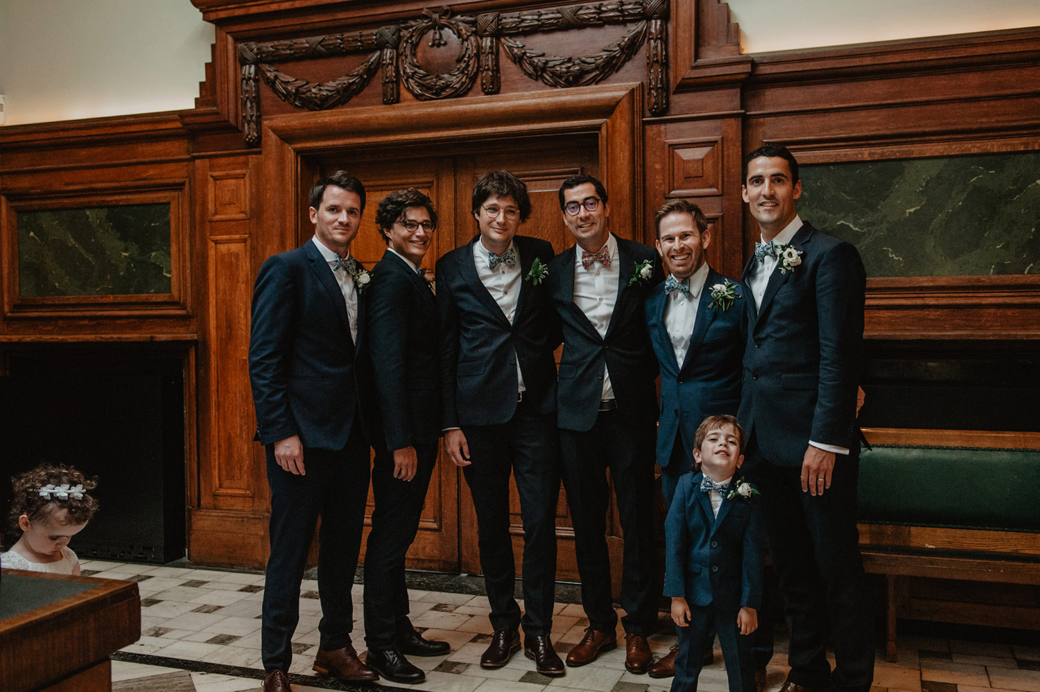 london town hall hotel midcentury modern inspired groom and ushers