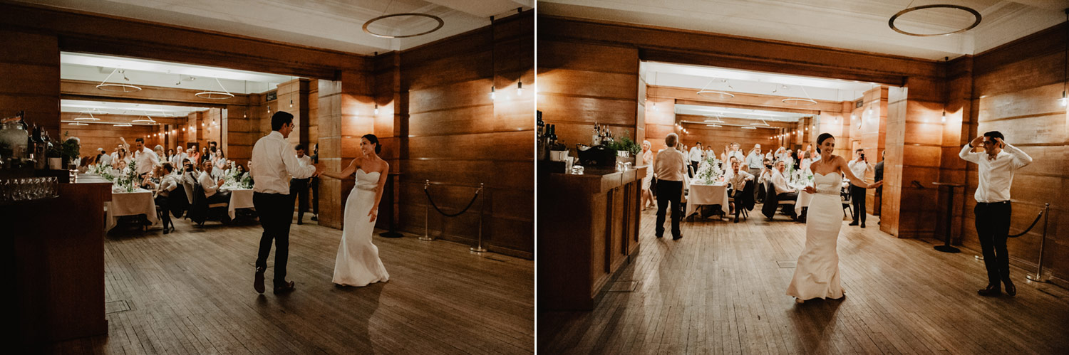 bride wearing mermaid fishtail gown dancing at london town hall hotel wedding