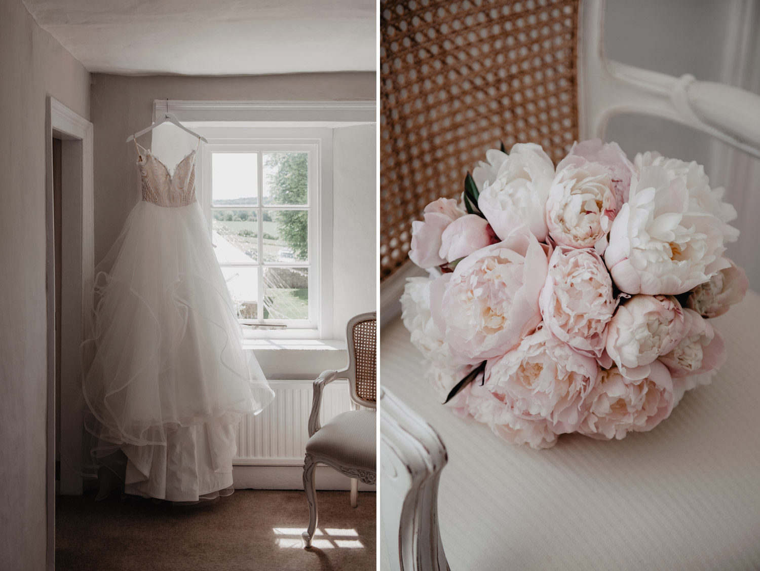 blush hayley paige dress and blush peonies