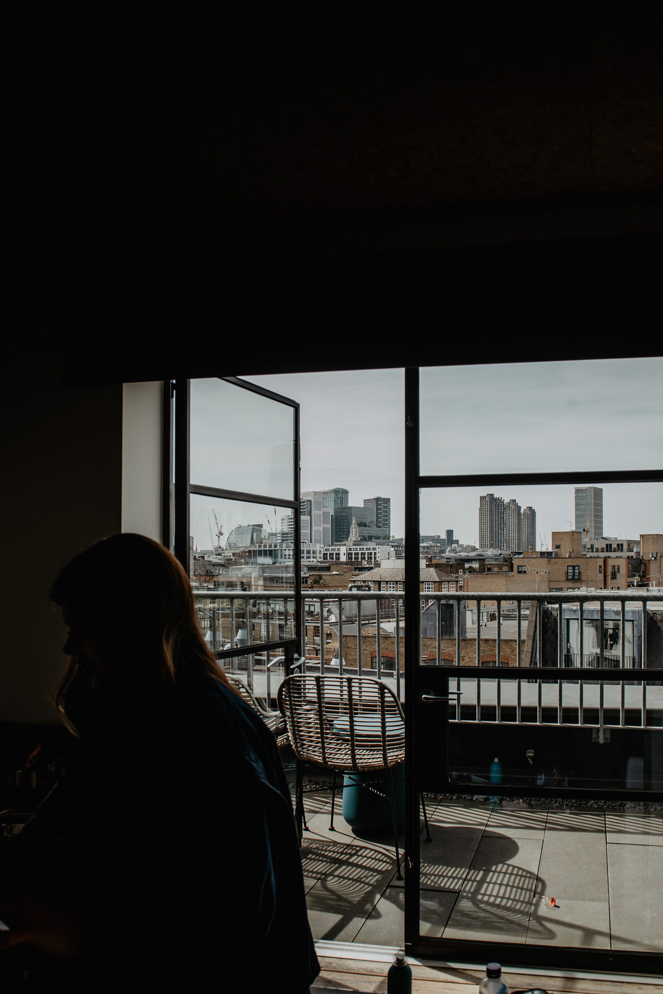 view of skyline at one hundred shoreditch hotel wedding by anne schwarz photography